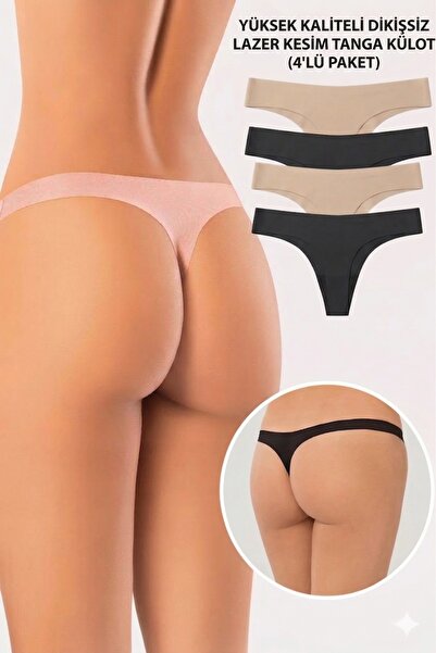 NOOALA GİYİM Lazer Kesim Dikişsiz İz Yapmaz Tanga 4'Lü Paket - Görünmez Kenar...