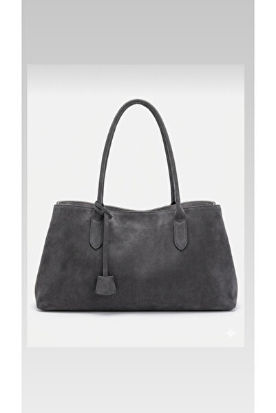 Eylül Large Size Suede Gray Women's Shoulder Bag