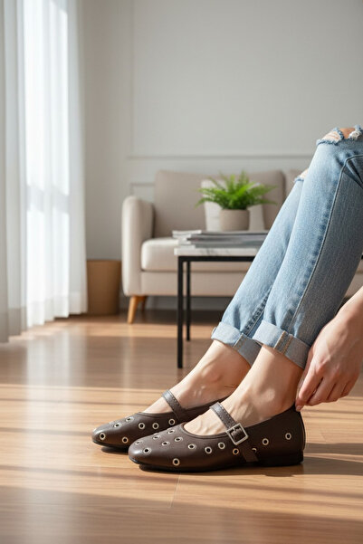 Moda fiesta Balerini de damă maro cu detalii perforate, pantofi casual, confo...