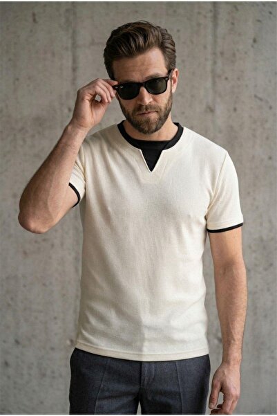 Oksit Ανδρικό μπλουζάκι Prey Vaffle με υφή βάφλας, διπλό γιακά και στενή εφαρ...