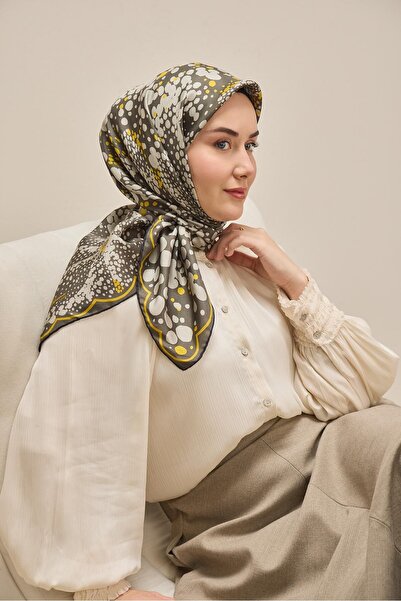 Silk Home وشاح حرير تويل سمايل رود رمادي غامق 90x90