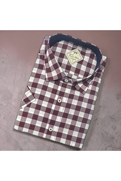 EREN STYLE Λινό κλασικό πουκάμισο από 100% βαμβάκι με κοντά μανίκια και αντιι...