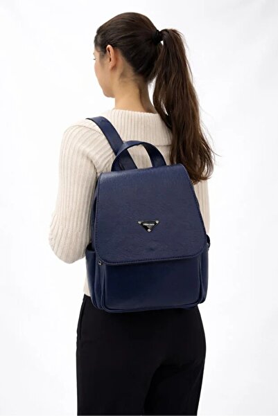 ALTUNORDU AVM Women's Soft Textured, Covered Faux Leather Backpack Dark Blue