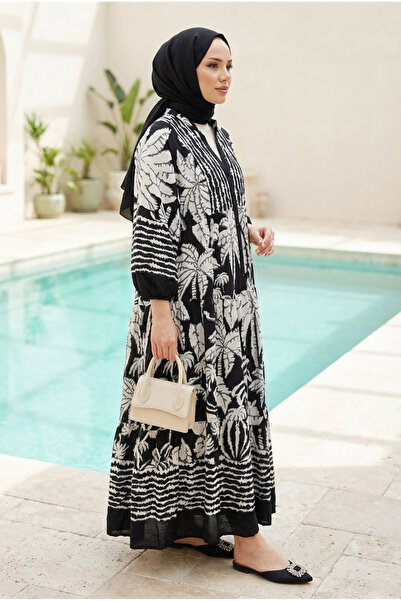 Kirazca Butik Γυναικείο μακρύ φόρεμα χιτζάμπ με σχέδια από βισκόζη