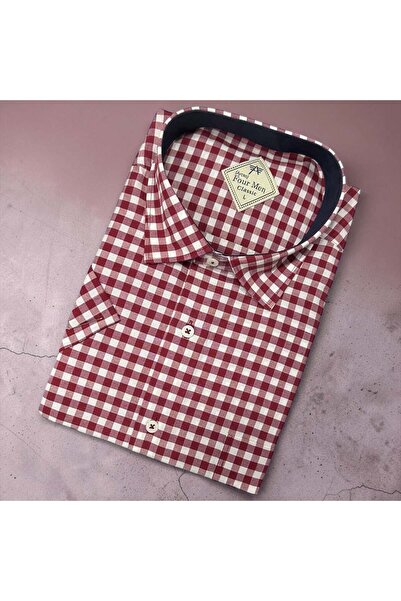 EREN STYLE Λινό κλασικό πουκάμισο από 100% βαμβάκι με κοντά μανίκια και αντιι...