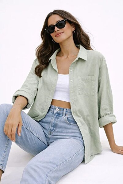 OWNME Kadın Oversize Pamuklu Rahat Keten Gömlek Yaz Koleksiyonu
