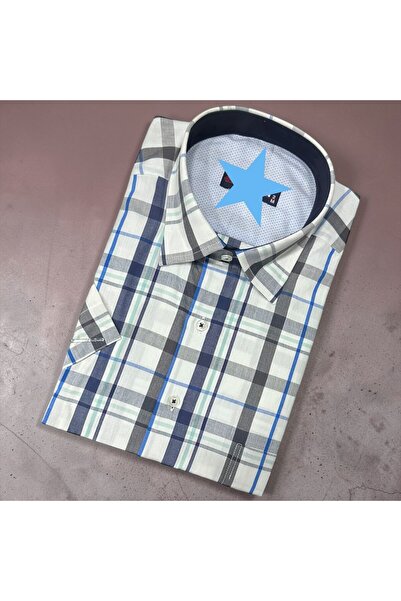 EREN STYLE Λινό κλασικό πουκάμισο από 100% βαμβάκι με κοντά μανίκια και αντιι...