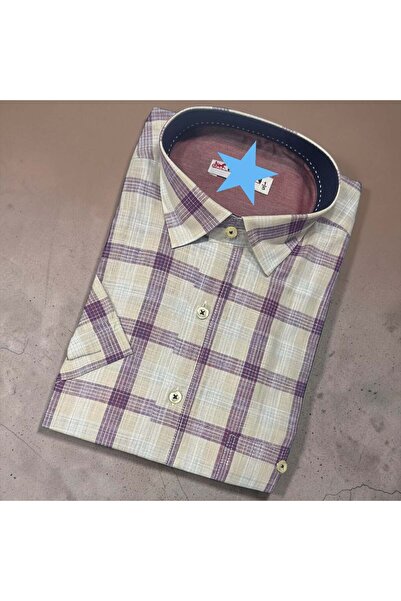 EREN STYLE Λινό κλασικό πουκάμισο από 100% βαμβάκι με κοντά μανίκια και αντιι...