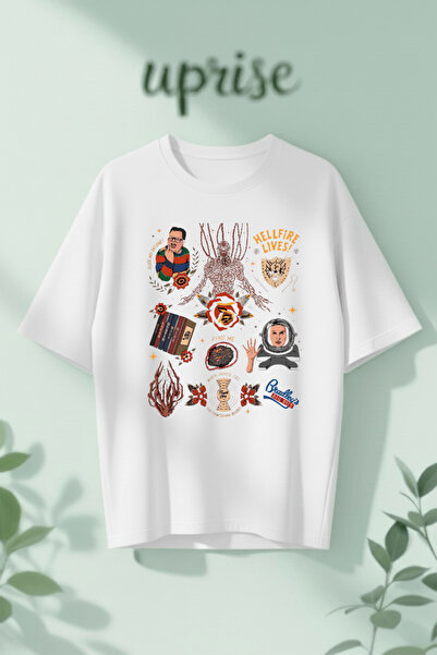 Vordevia Μπλουζάκι Stranger Things με στάμπα κολάζ από βαμβάκι σε μεγάλο μέγεθος