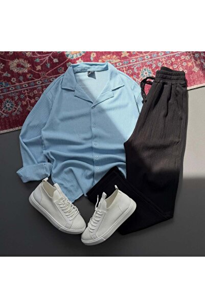 viperkombin Men's Wrinkled Shirt and Pants 2-Piece Set - Top and Bottom Set