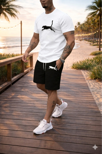 Syndra Ανδρικό σετ μπλουζάκι και σορτς με στάμπα λεοπάρ