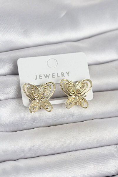 shopwave Füsun Earring Model Gold Color Butterfly Model Brass Women's Earrings