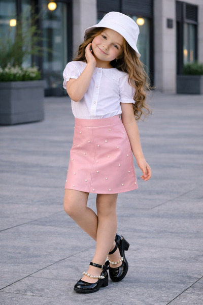 KOKOŞ BEBEK Σετ 3 τεμαχίων με δερμάτινη φούστα και λεπτομέρειες από πέρλες - ...