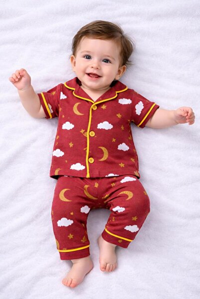 derin baby 100% Cotton Short Sleeve Buttoned Summer Red Crescent Star Cloud P...