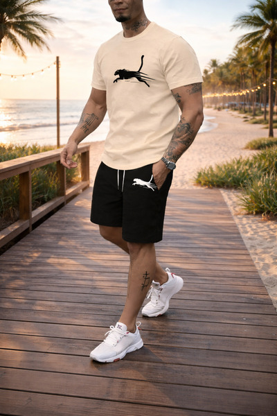 Syndra Men's Leopard Print Shorts and T-Shirt Set