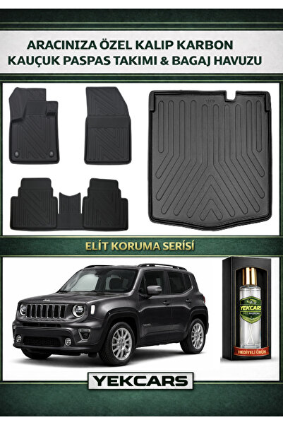 YEKCARS JEEP RENEGADE 2021 MODEL KARBONLU KAUÇUK PASPAS SETİ VE ALT BAGAJ HAVUZU