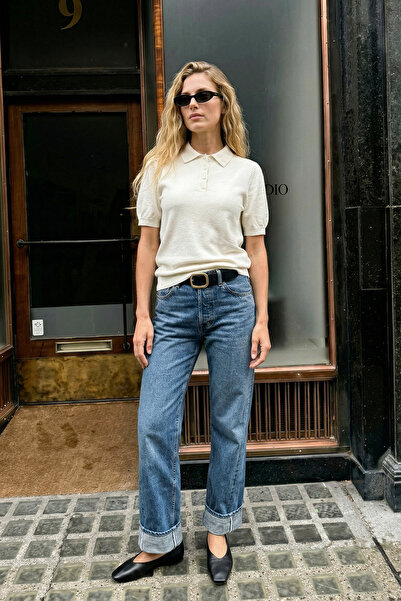 CHUBA Γυναικείο κοντομάνικο πλεκτό πουλόβερ με κουμπιά και λαιμόκοψη πόλο Λευ...