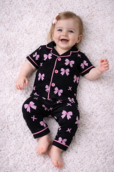 derin baby %100 Pamuk Kısa Kollu Düğmeli Yazlık Kız Erkek Unisex Fiyonk Desen...