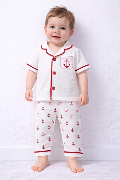 derin baby 100% Cotton Short Sleeve Buttoned Summer Sailor Anchor Baby Boy Pa...