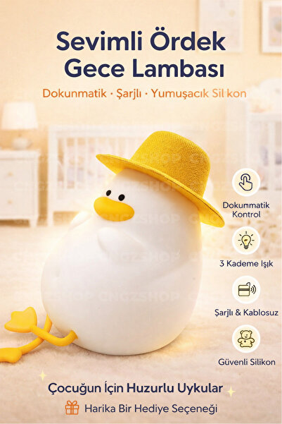 CNGZSHOP Şapkalı Ördek Gece Lambası | Dokunmatik, Şarjlı & 3 Kademeli LED Işık