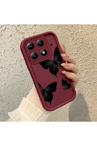 PATTERNOVA Mi 14t Compatible Claret Red Butterfly Silicone Case with Camera P...