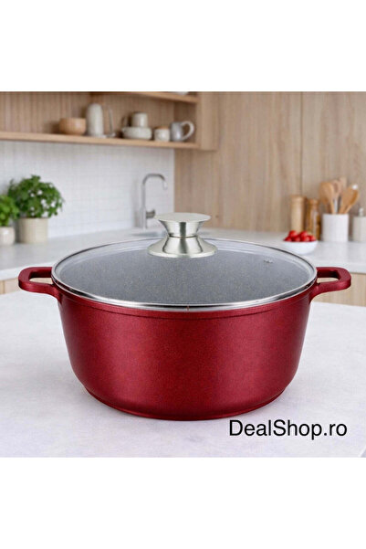 dealshopromania Κατσαρόλα αλουμινίου χυτού 36 εκ. με γυάλινο καπάκι, 14 λίτρα...