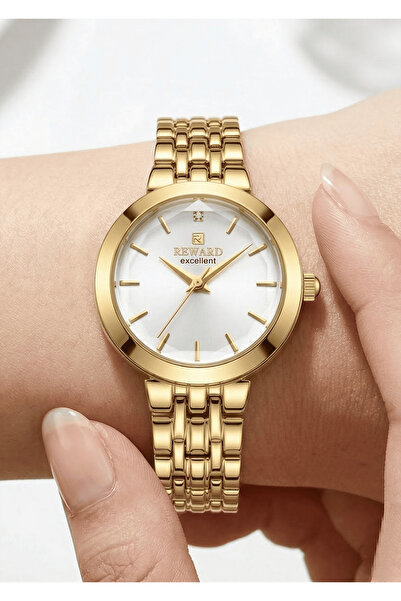 Reward Kadın Gold Metal Kordon Taşlı Gold Kadran Kol Saati 2 Yıl Garantili