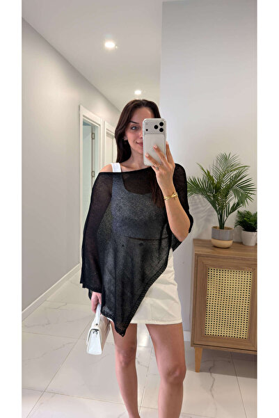 BİRCANÇİL Kitta Μαύρο Μονόμανικο Παρεό Πλεκτό