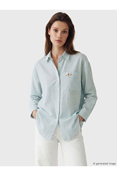 LC Waikiki Γυναικείο πουκάμισο LCW Modest ριγέ Oversize Poplin