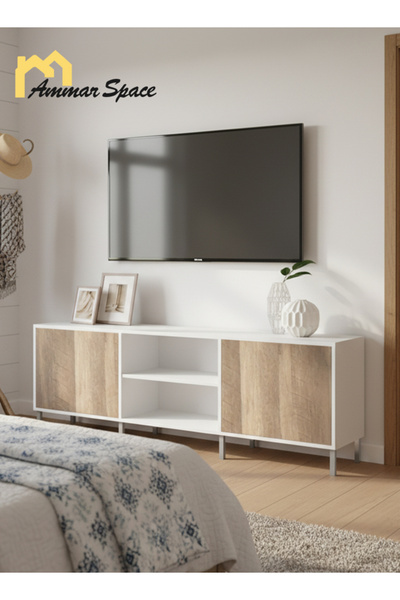 Ammar Space Modern TV Unit Cabinet with Storage Shelves Media Console Table f...
