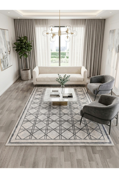 Brillant Geometrik Desen Lateks Taban Salon ve Yolluk Antre Halı