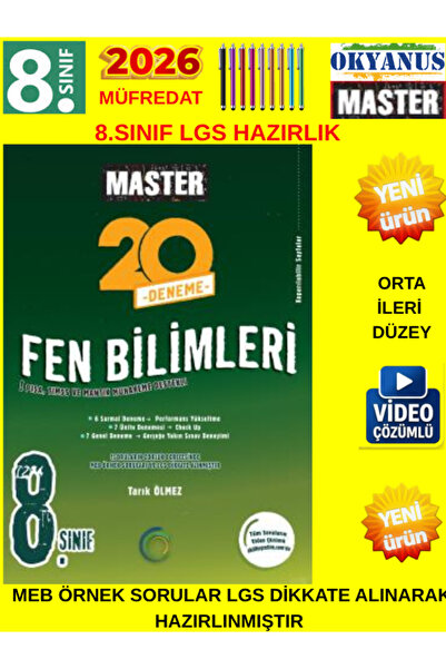 Okyanus Yayıncılık 2026 8.Sınıf MASTER Fen Bilimleri 20 Deneme LGS HAZIRLIK V...