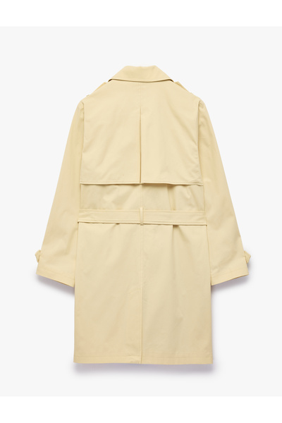 Koton Cotton Long Sleeve Buttoned Double Breasted Belted Oversize Gabardine Trench Coat
