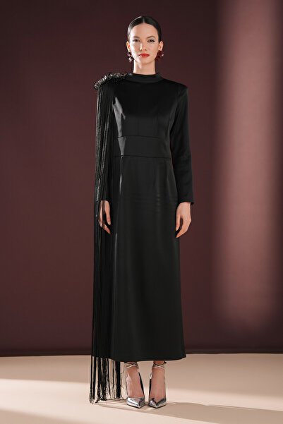 tugfashion Thalina Minimal Elbise Siyah