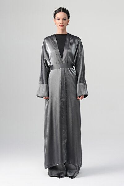 tugfashion Sorelle Saten Abaya Gri