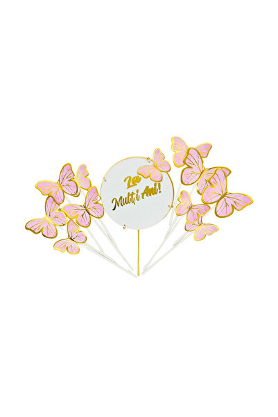 Gift Design Διακοσμητικό τούρτας γενεθλίων - Ροζ πεταλούδες