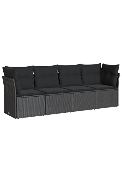 vidaxl Set mobilier de grădină cu perne, 4 piese, negru, poliratan