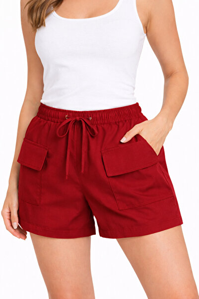 Mekaizen Women's Elastic Waist Lace-Up Cargo Pocket Summer Shorts