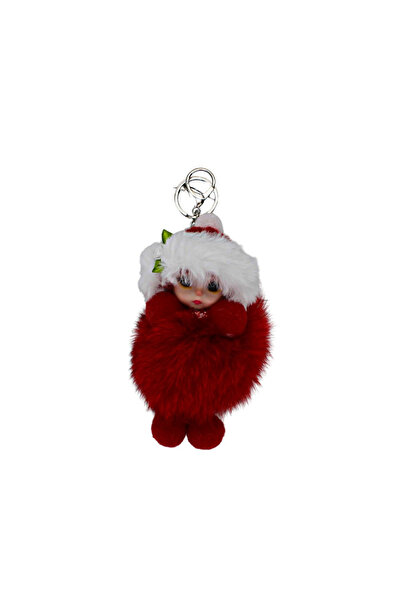 Gift Design Breloc roșu pufos, model bebeluș cu căciulă