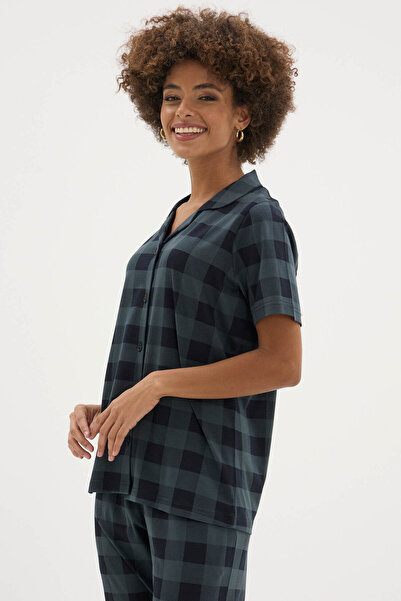 KLY طقم بيجامة نسائية من القطن المودال بنقشة مربعات جديدة