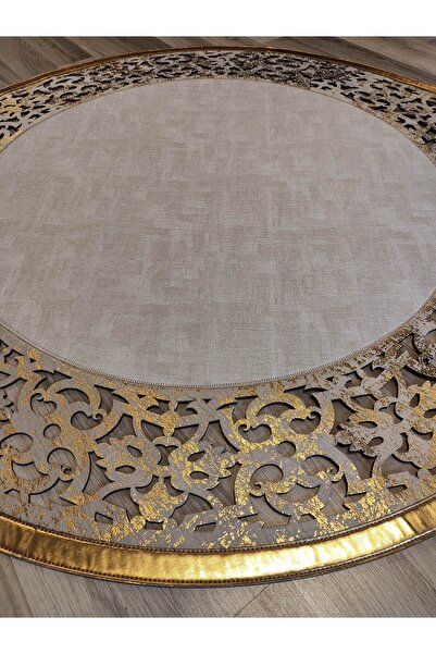 KuzeyCarpet Eskitme Gold ve Ekru Renkli Lazer Kesimli Halı