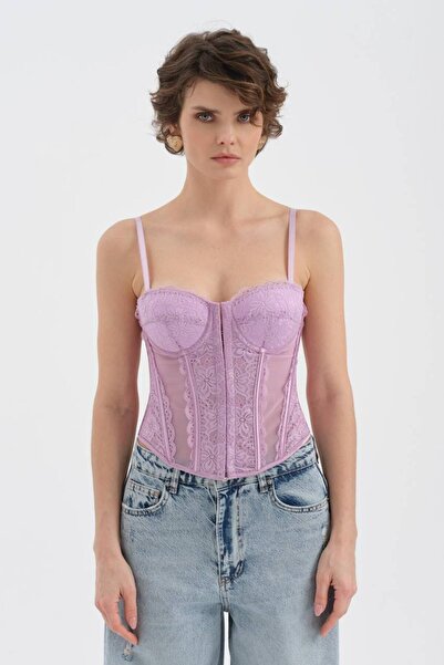 tw3 Γυναικείος κορσές με δαντέλα στο μπροστινό μέρος και λεπτομερή σχεδίαση