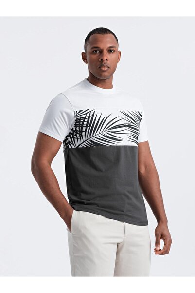 OMBRE Ανδρικό Μπλουζάκι Βαμβακερό S2043 - Μοντέρνο T-shirt με Σχέδιο Dark grey
