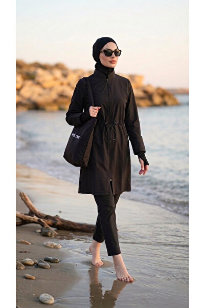 Plistre Γυναικείο μαύρο μαγιό αλεξίπτωτο 4 τεμαχίων με φερμουάρ και τσάντα - ...