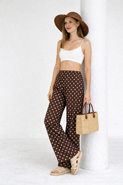 FARBE ER FASHION COOL παντελόνι σε λευκό χρώμα καφέ με σημεία