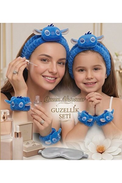 QUEEN AKSESUAR Blue stitch Plush 3D Σετ 3 τεμαχίων Βραχιόλια Μπαντάνα Περιποί...