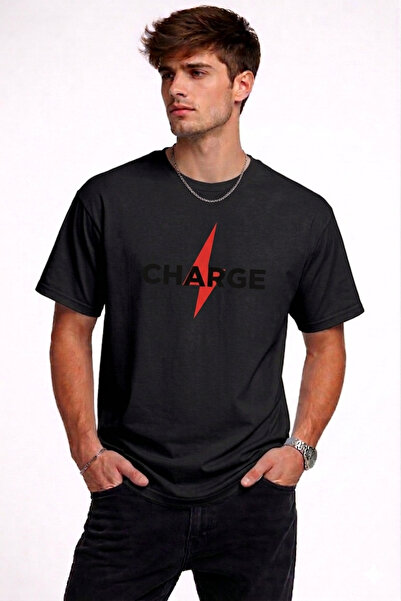 VODEXA Tricou oversize unisex CHARGE, imprimat, 100% bumbac, croială conforta...