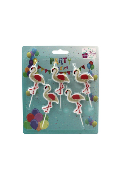 Magic Days Set de 5 lumânări aurii flamingo pentru petrecere