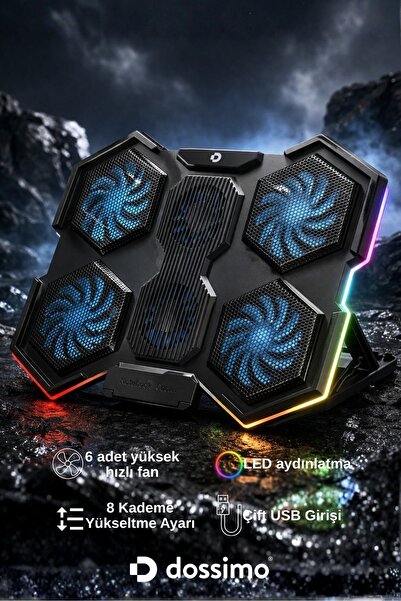 Dossimo Nitro RGB Ledli 6 Fanlı 2 USB Girişli Yükselebilen Notebook Soğutucu S21