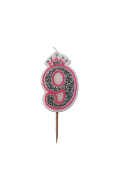 Gift Design Lumânare aniversară roz cu sclipici, numărul 9